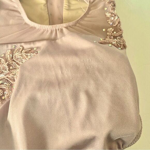 Custom solo custom dance costume leotard blush mauve rhinestone MC med child - Picture 10 of 14